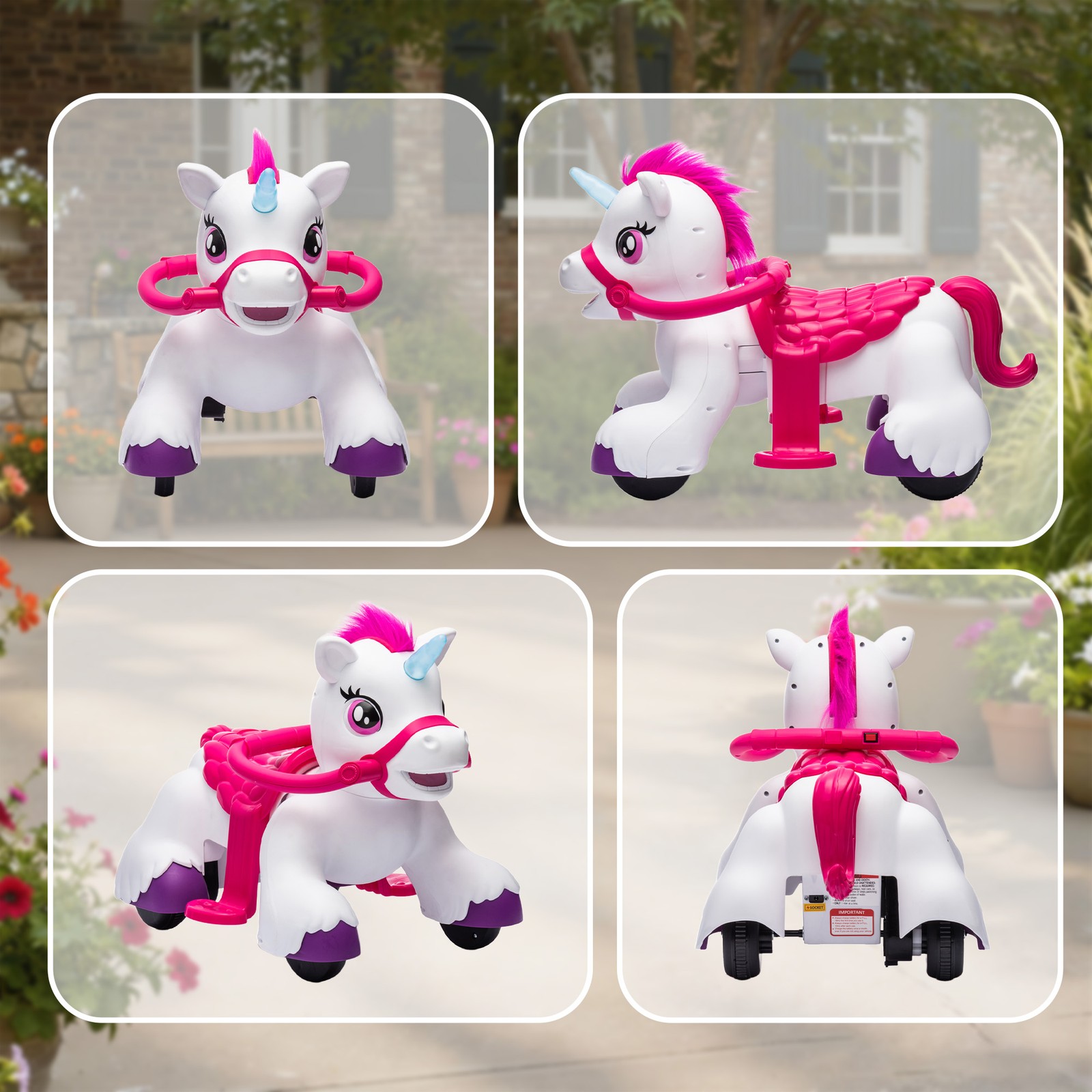 12V Ride On Horse Unicorn, Battery Powered Ride on Toy with Animal Sound, Brown