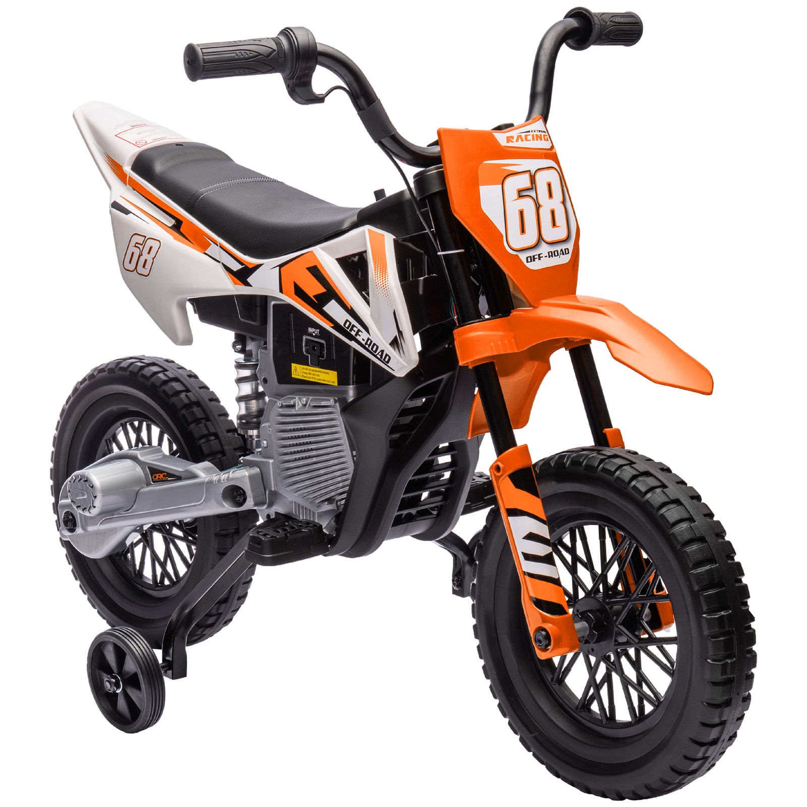 12V Kids Motorcycle W/ Twist Grip Throttle, Rear Suspension, Orange