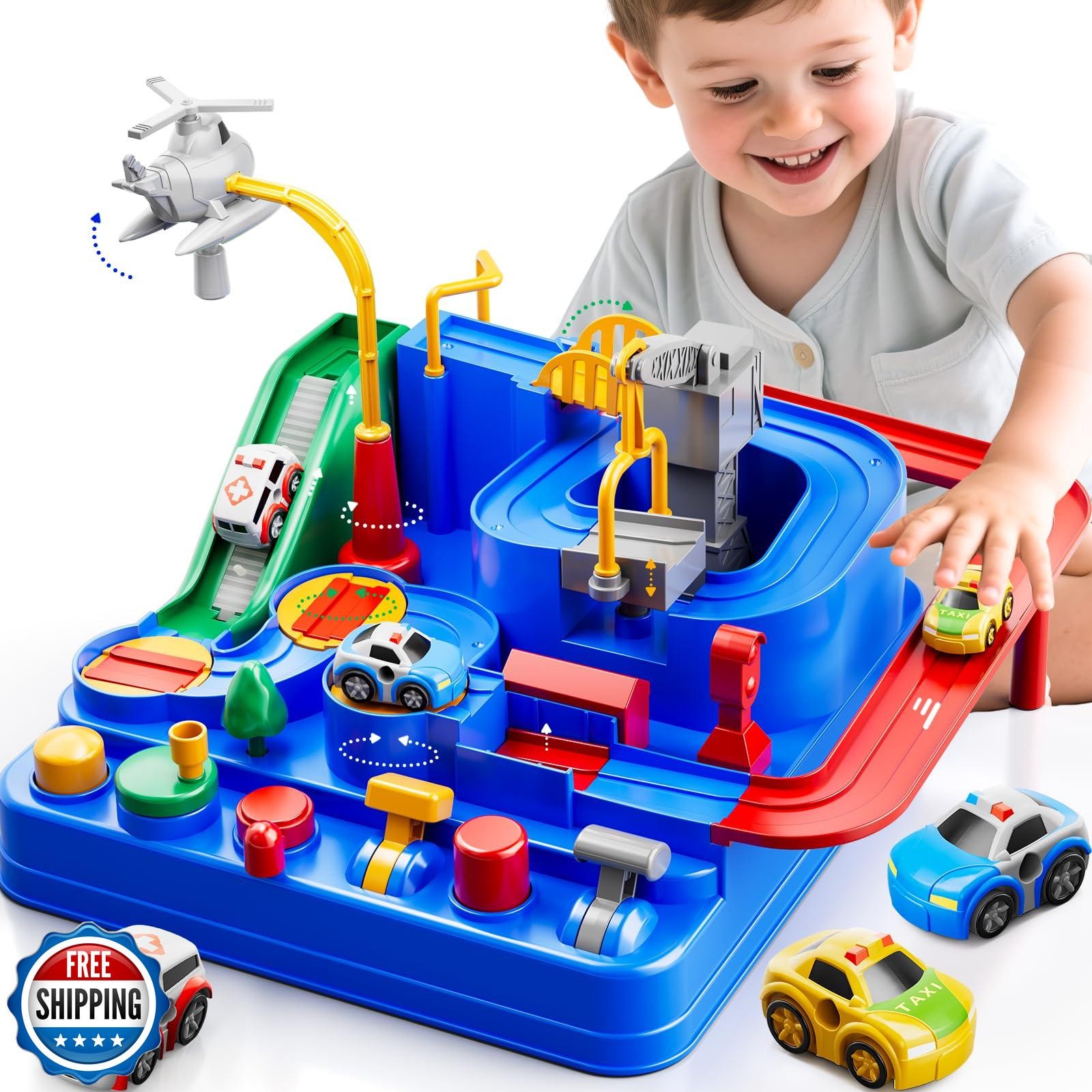 KIZONLY Car Race Track for Kids Ages 4-8, Kids Car Toys for 3 Year Old Boys,