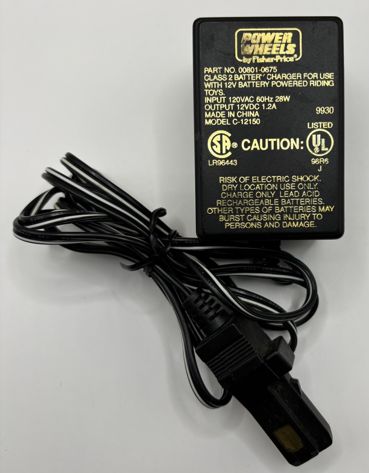 Fisher Price Power Wheels 00801-0675 Class 2 Battery Adapter Charger 12V OEM