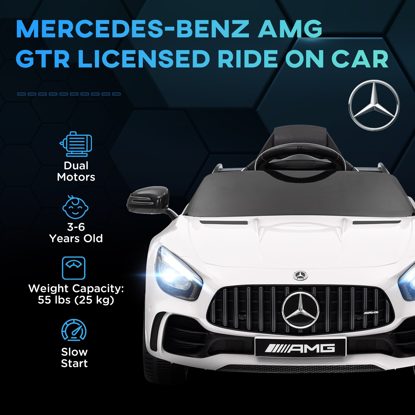 Mercedes-Benz AMG GTR Licensed 12V Kids Ride on Car w/ Remote, White