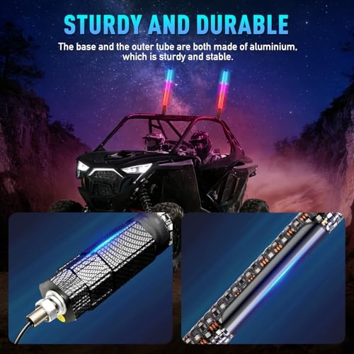 2PCS 3FT Fat Whip Lights UTV Whip Lights with Rocker Switch,High 3FT-2PCS
