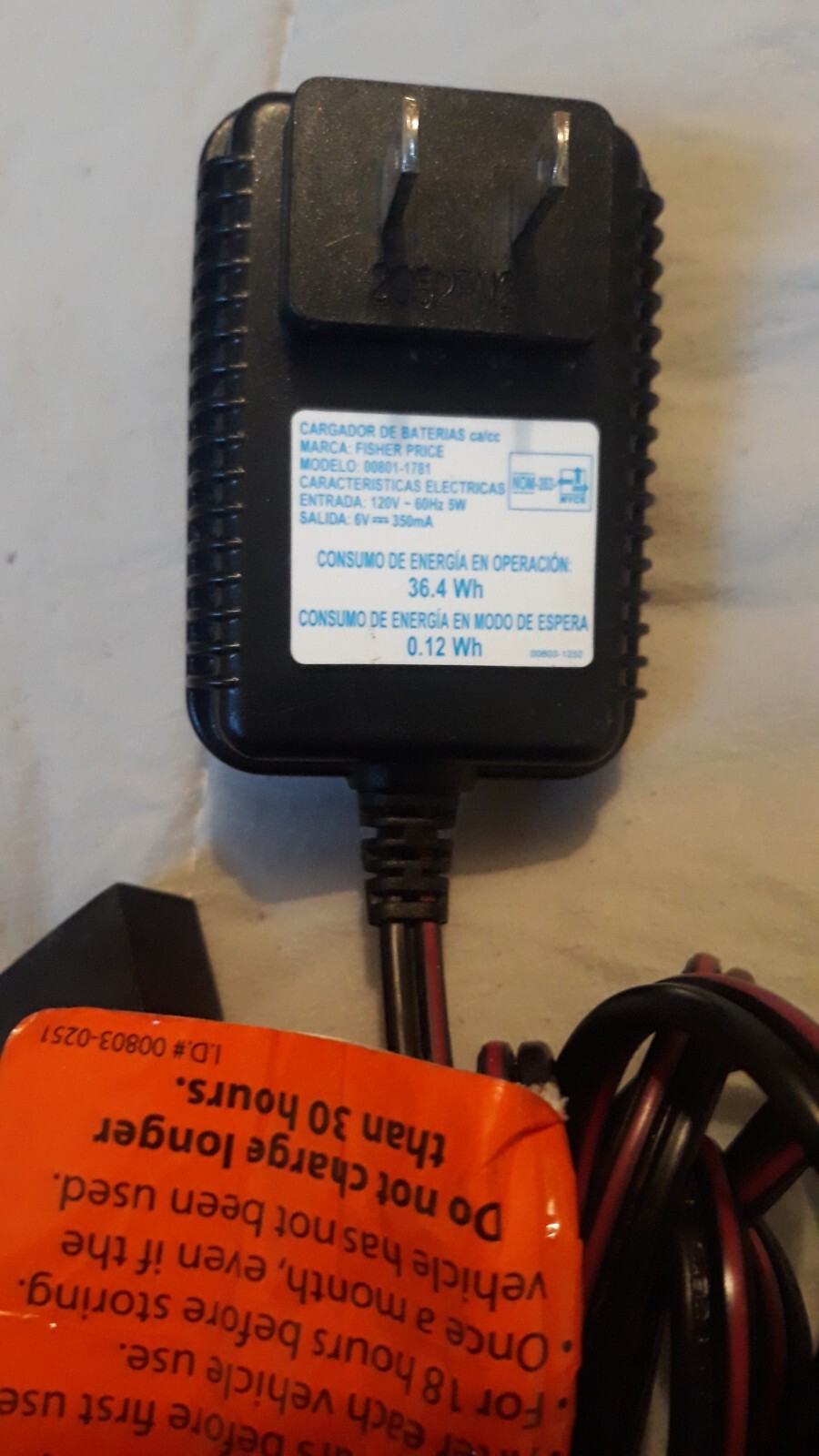 Power Wheels Fisher Price 12 Volt 12V Battery Charger 00801-1778