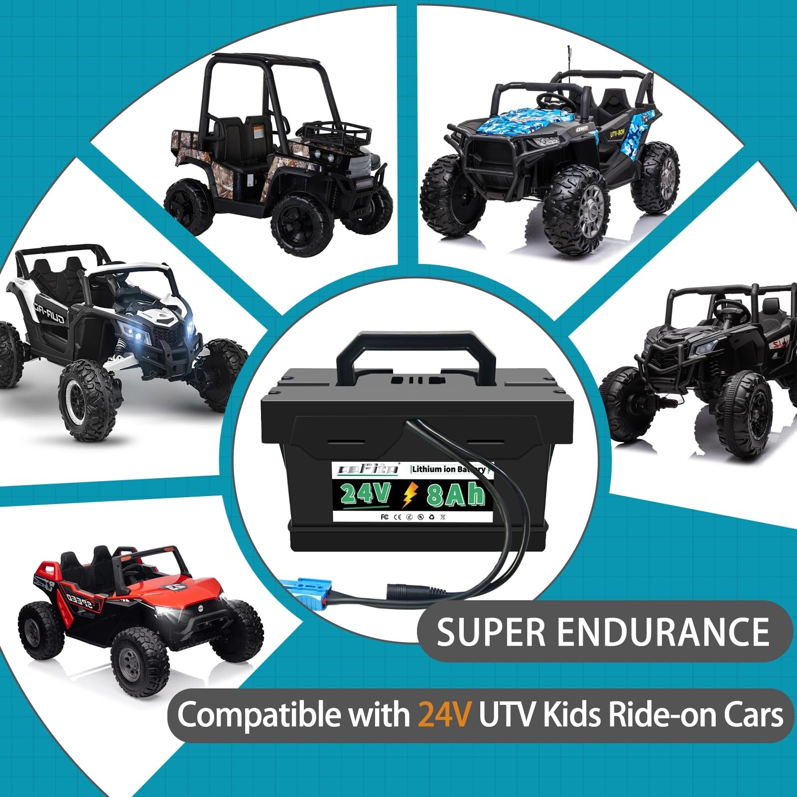 24V 8Ah Lithium Battery for Ride-On Cars & Toys Dynacraft Realtree 24V UTVs