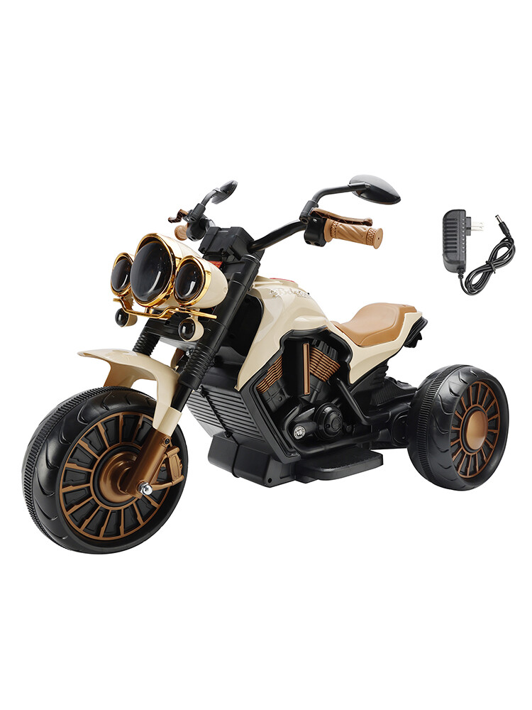 3Wheel Kids Ride On Motorcycle Electric Dual Drive Toy Car With LED Light Brown
