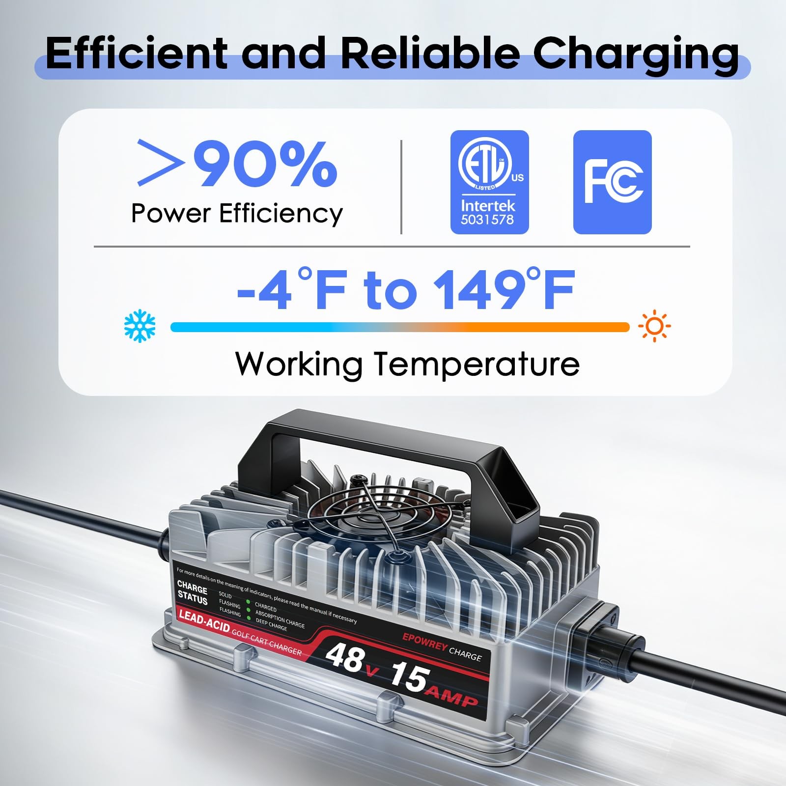 48 Volt 15 Amp Golf Cart Charger for Yamaha G29 Drive/Drive 2 w/ 3 Pin Leaf Plug