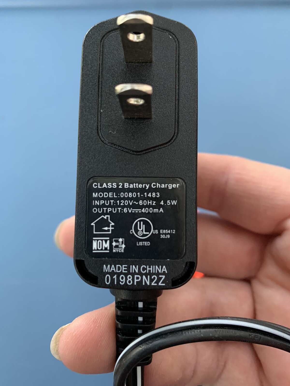 Power Wheels Fisher Price Power Cord Class 2 Battery Charger Model # 00801-1483