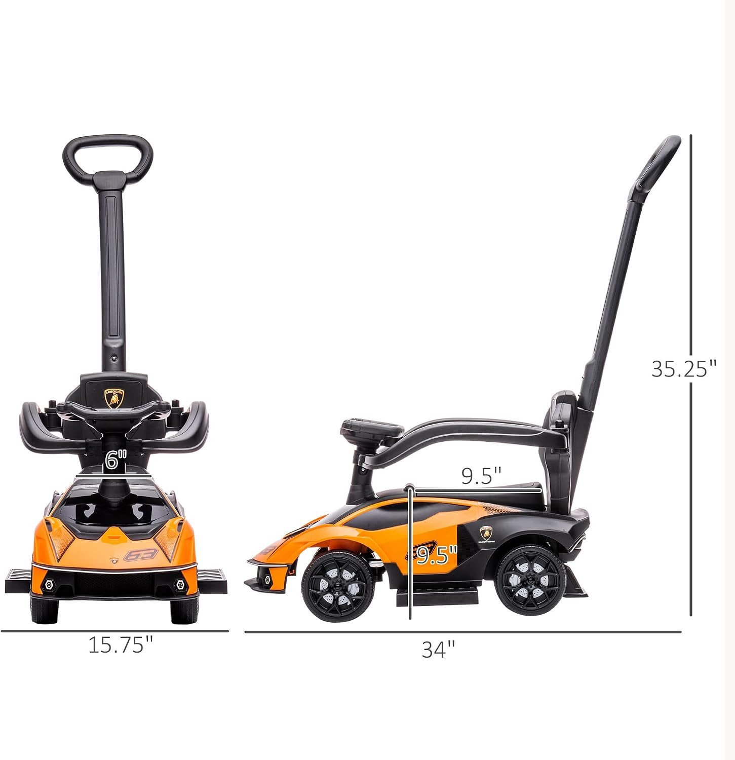 2-In-1 Ride on Push Car for Toddlers 1-3, Licensed Lamborghini Stroller Sliding