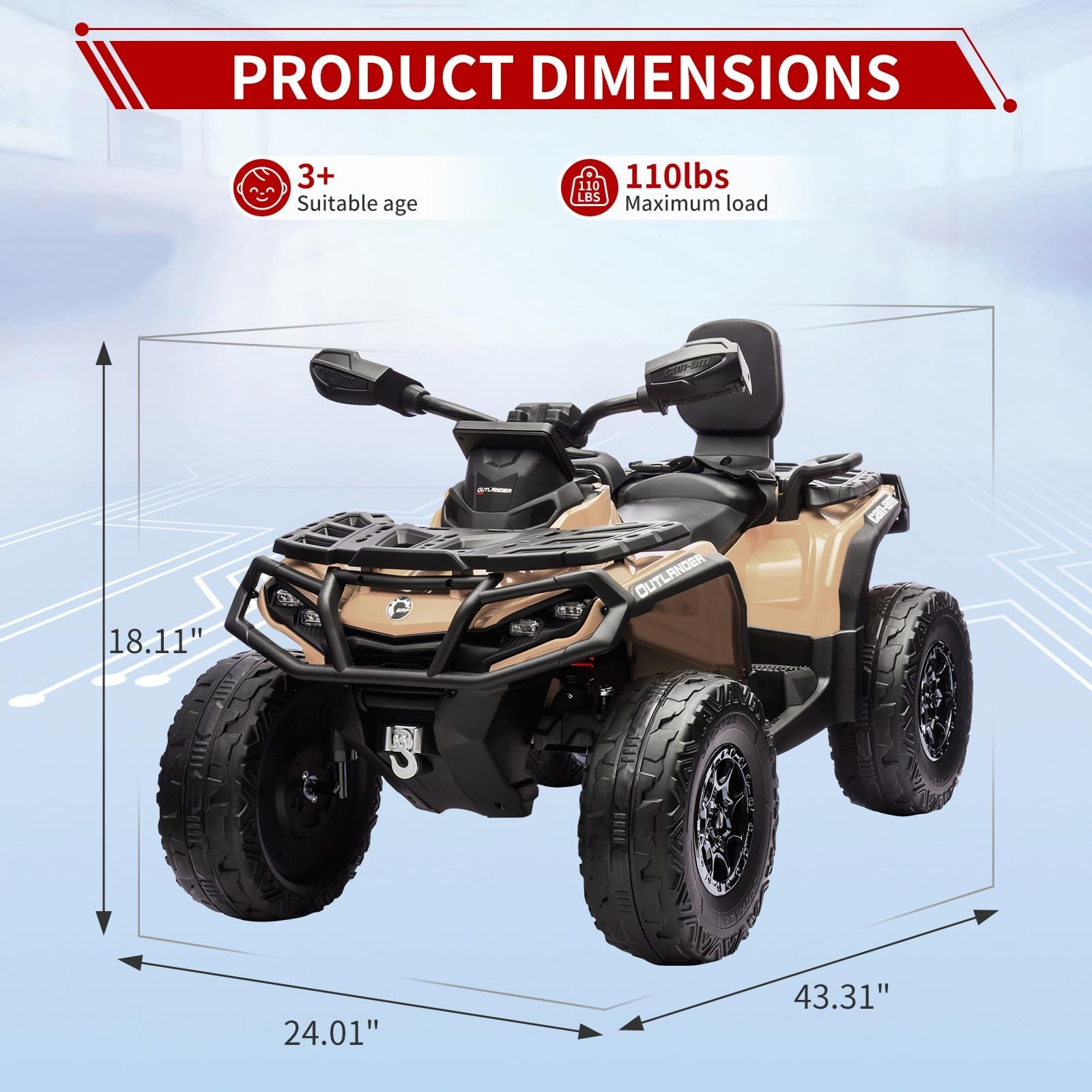 Christmas Gift 24V Kids Ride On Car Electric ATV 4WD Toy Car 2 Seaters LED Light
