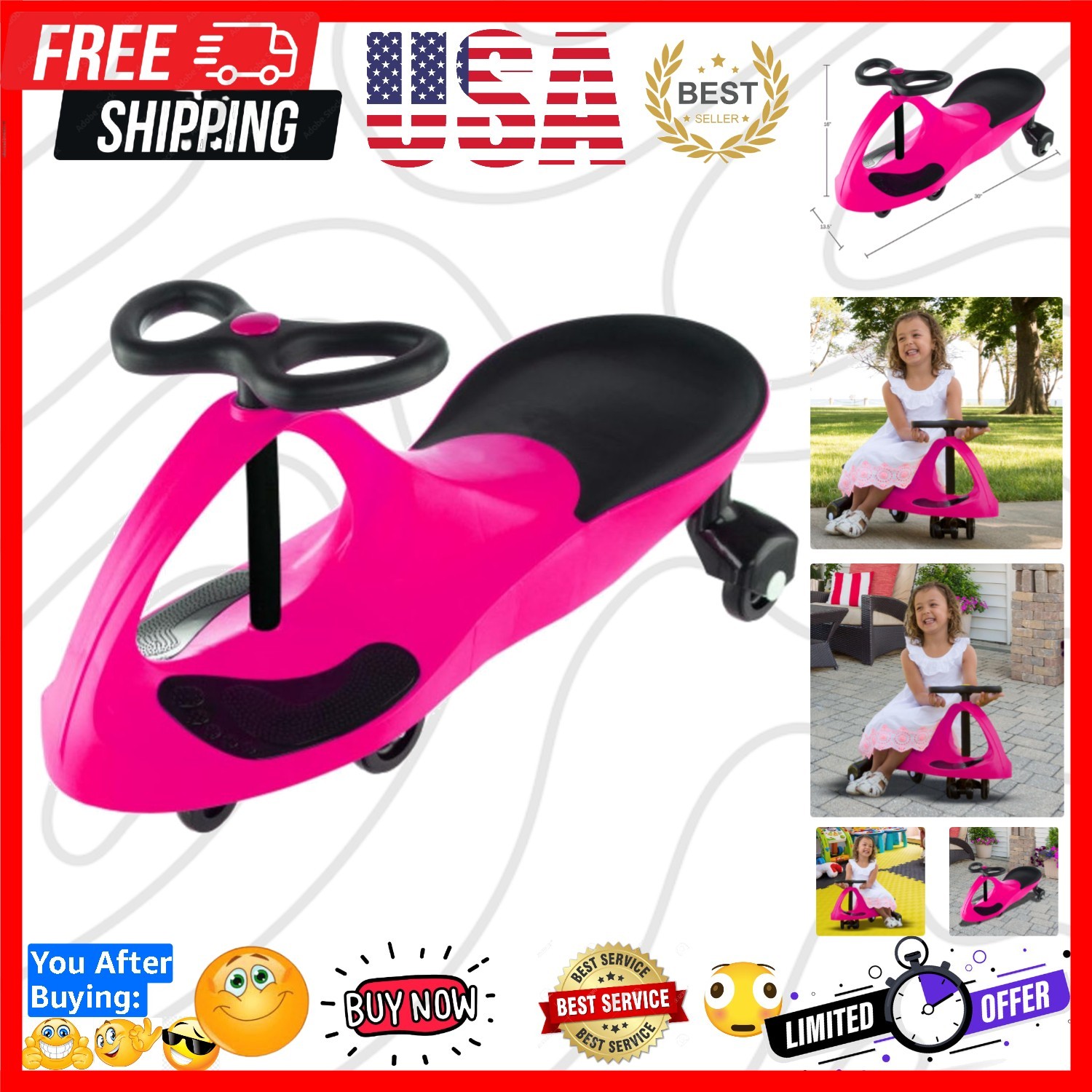 Wiggle Car Ride On Toy – No Batteries, Gears or Pedals – Twist, Swivel, Go – …
