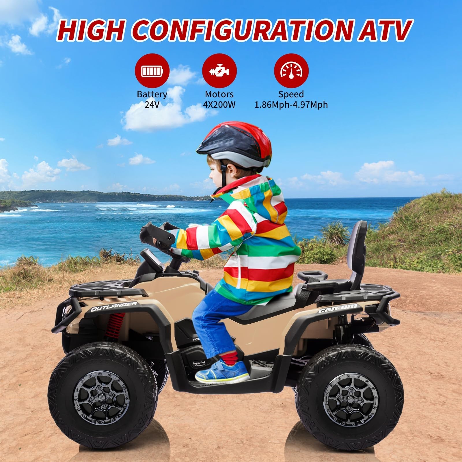 Christmas Gift 24V Kids Ride On Car Electric ATV 4WD Toy Car 2 Seaters LED Light