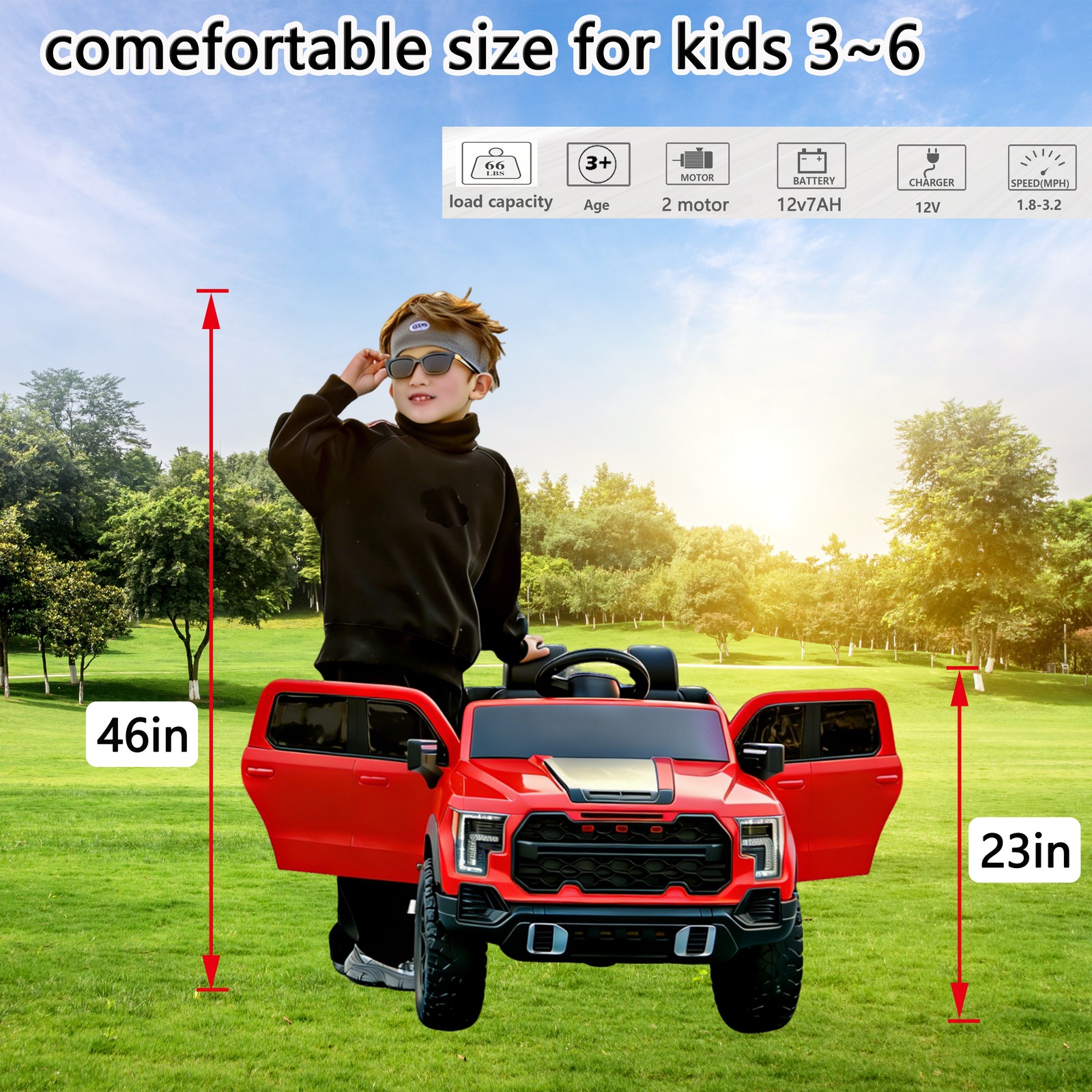 12V Kids Ride-On Car Remote Control, 4-Wheel Shock Absorption 3-6 Years Red