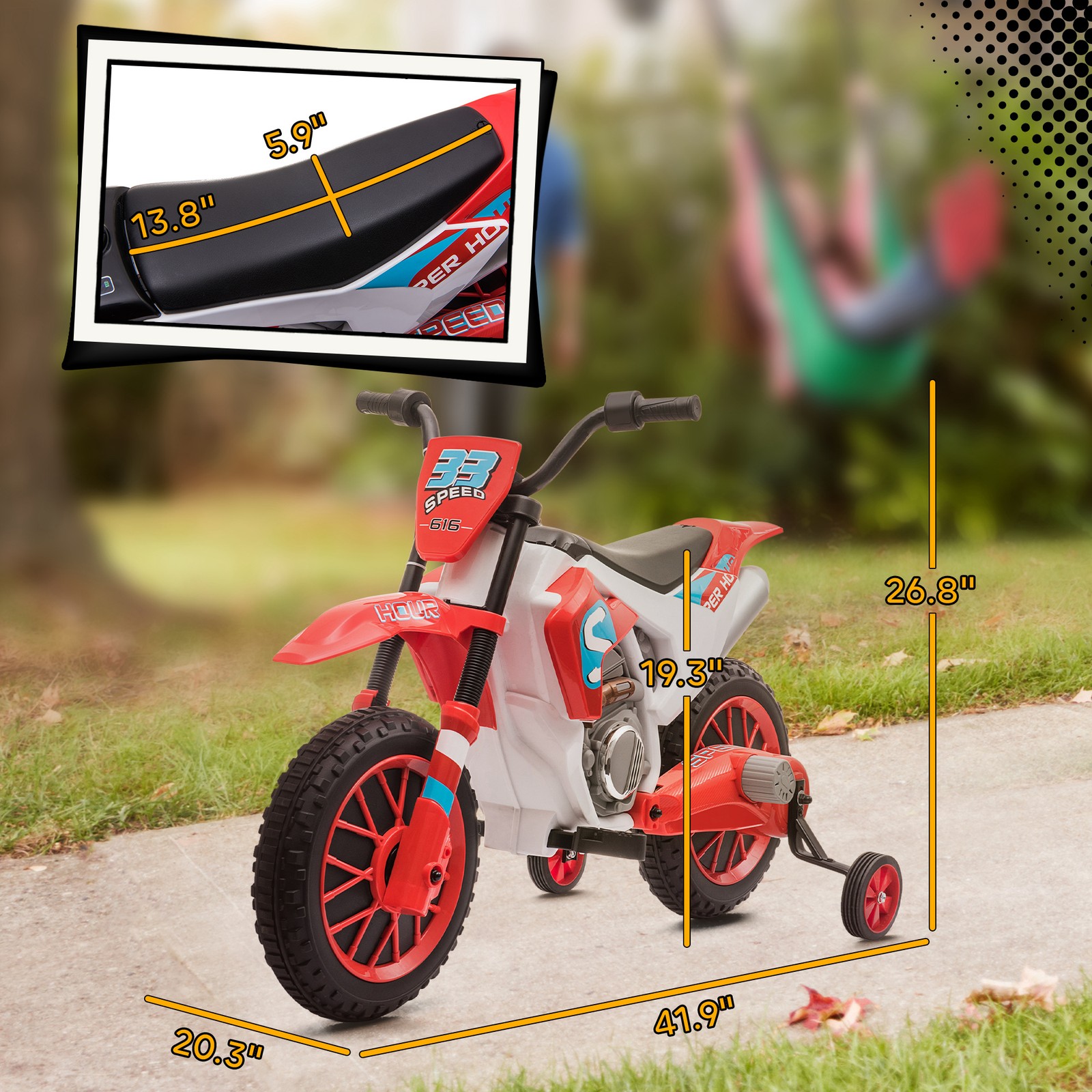 12V Ride On Dirt Bike Electric Off Road Motorcycle Toy with Training Wheels