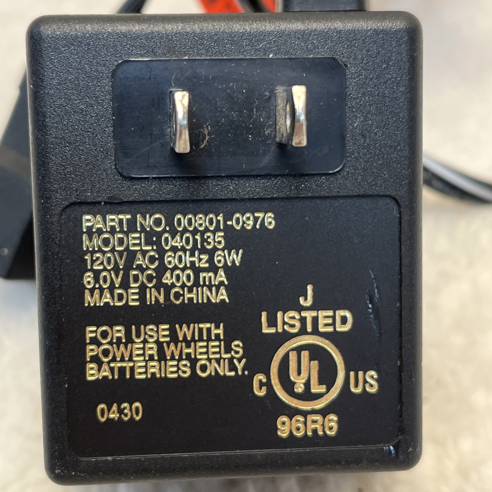 Power Wheels 6 Volt Battery Charger – Part # 00801-0976 – Model # 040135 TESTED