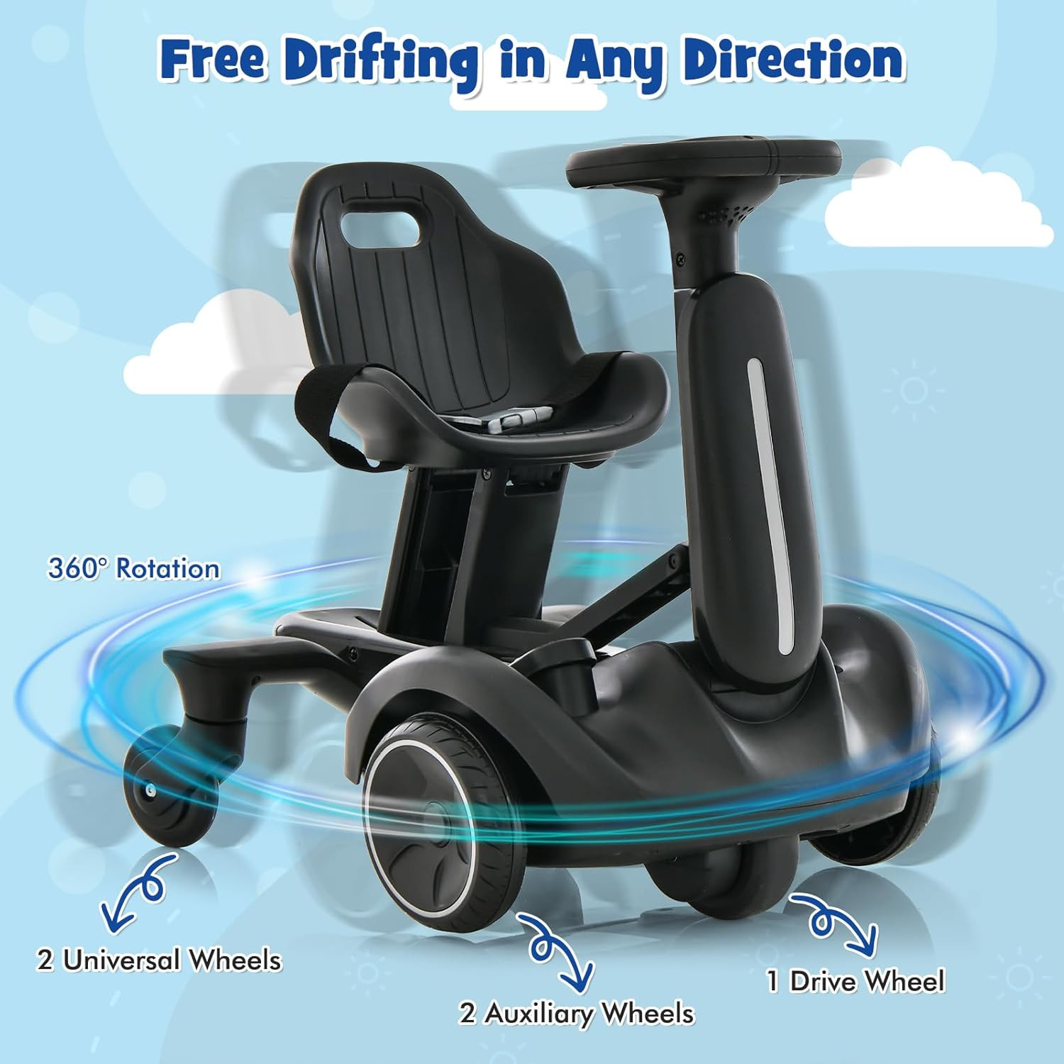 Ride on Drift Car, 6V Battery Powered Electric Vehicle W/360°Rotatable Universal