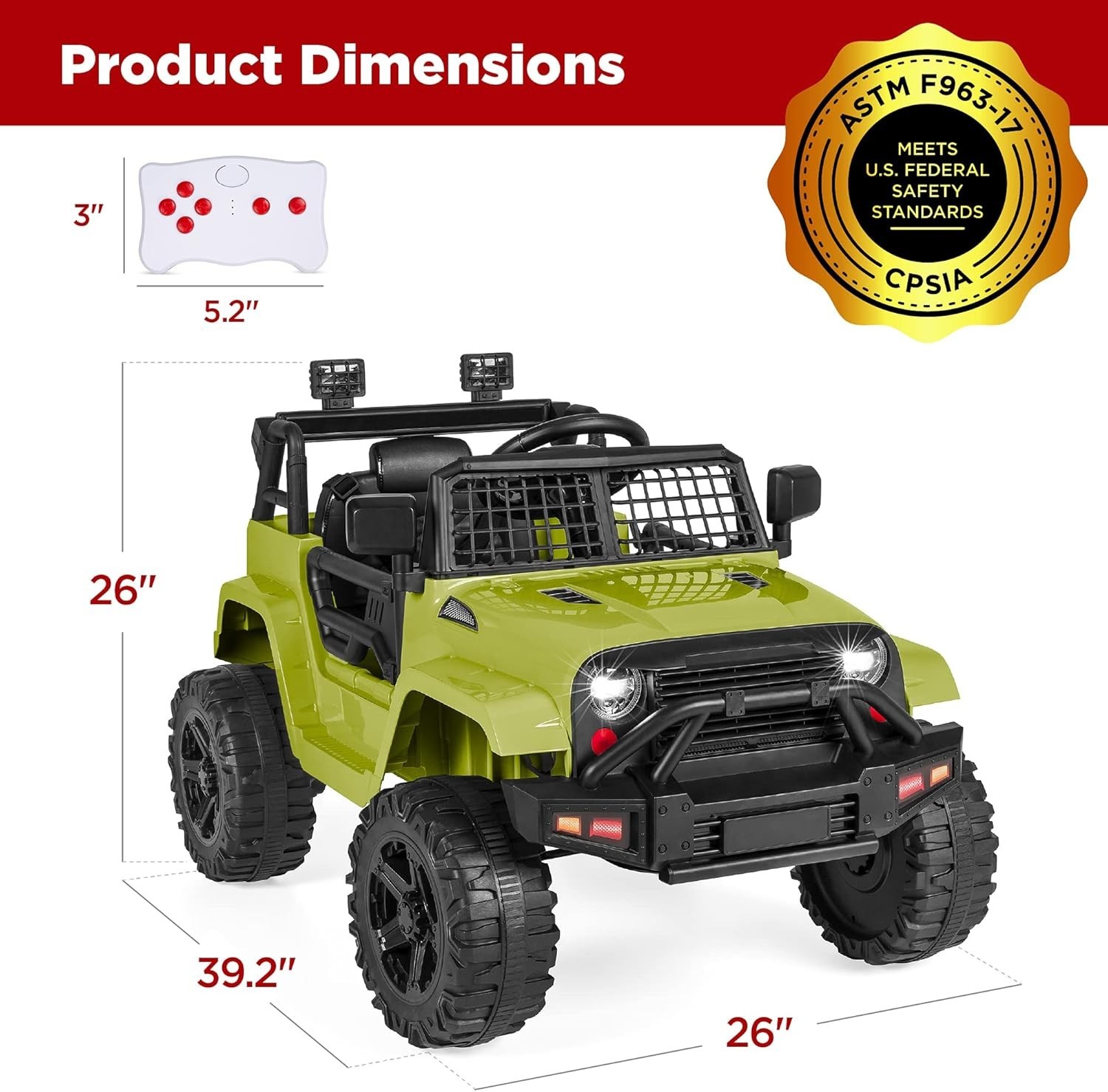 Durable 12V Kids Ride-On Car with Spring Suspension – Green Color, 3-8