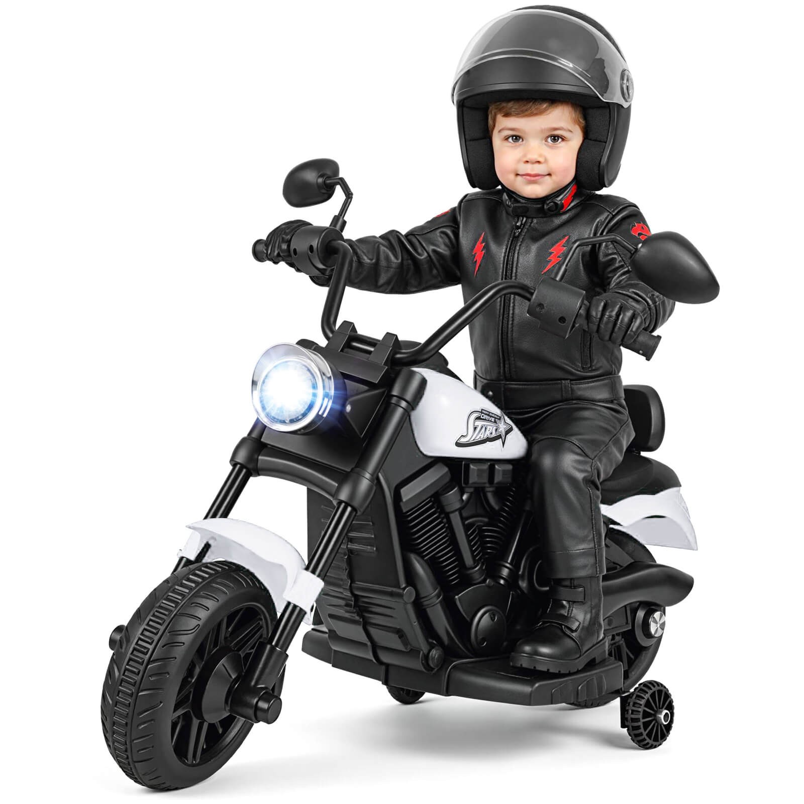 Kids Motorcycle w/Headlight, Music, Training Wheels, Foot Pedal for Boys Girls