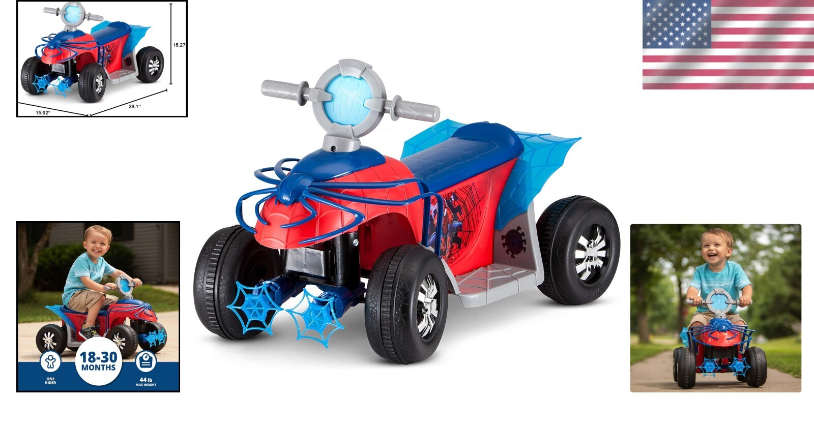 Spider-Man Quad Ride-On for Toddlers 18-30 , 44 lbs Max Capacity