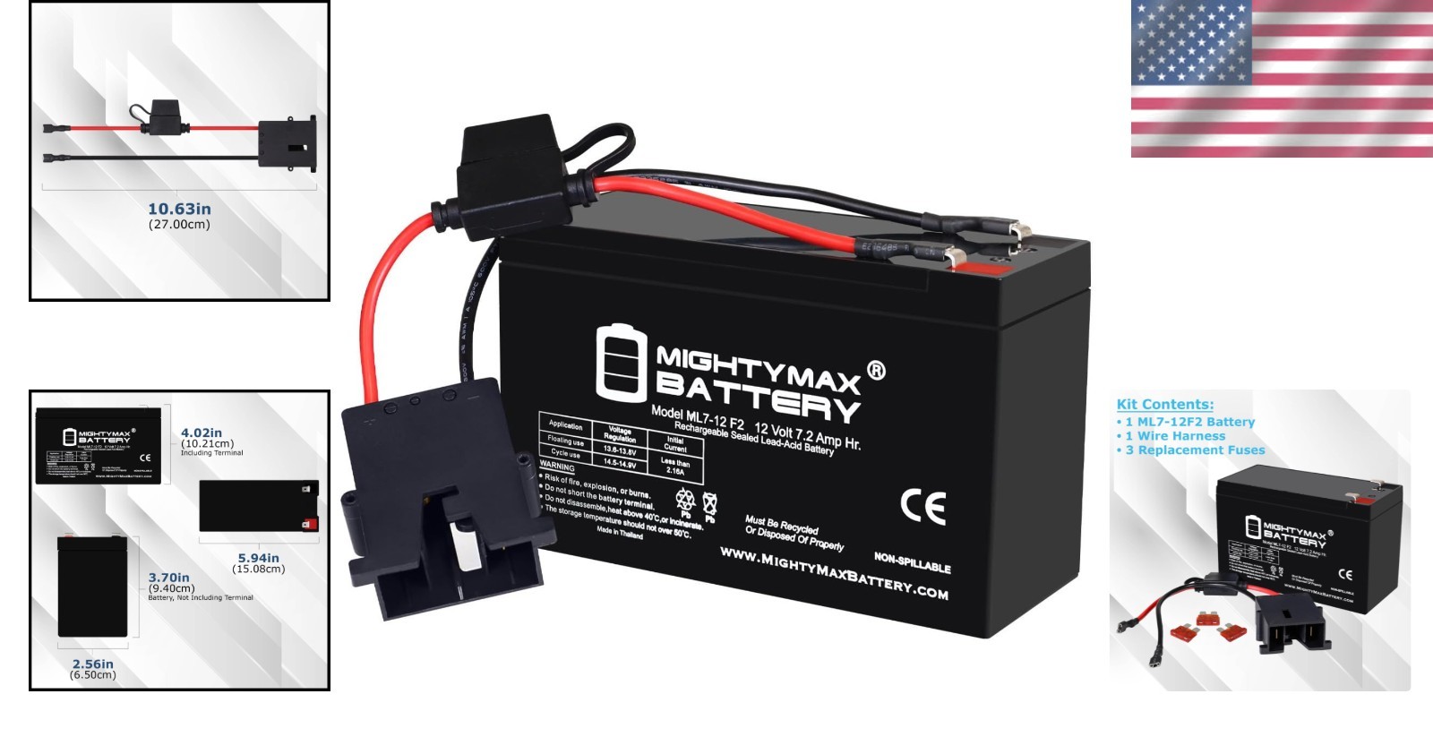 12V 7Ah SLA Battery Kit & Harness – Replacement for Power Wheels Made Easy