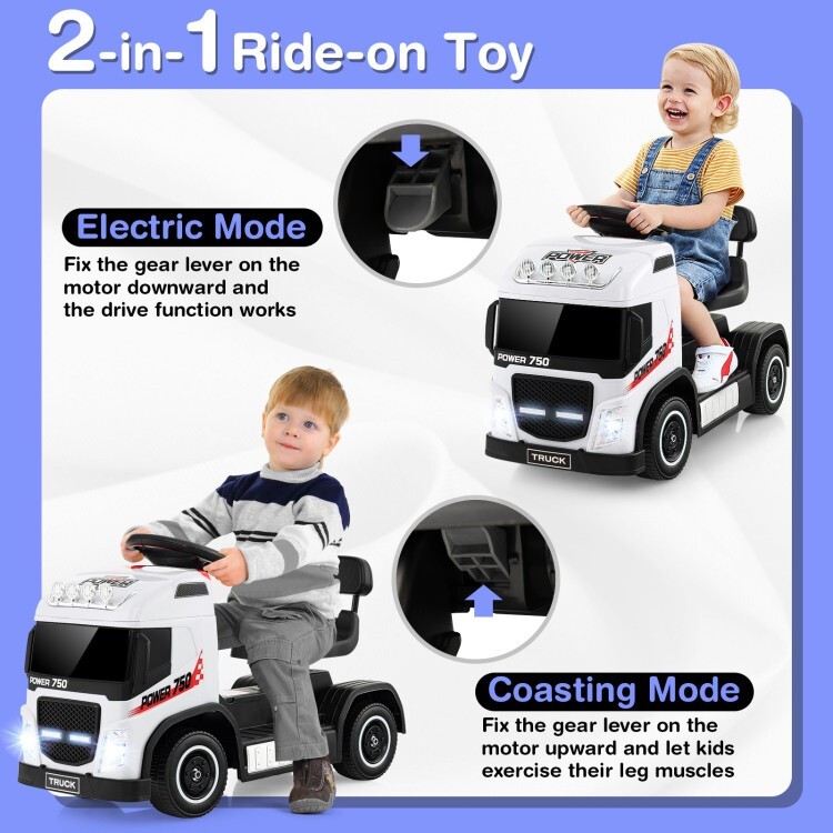 6V Power Battery 2-in-1 Kids Electric Ride-on Truck Car w/Height Adjustable Seat