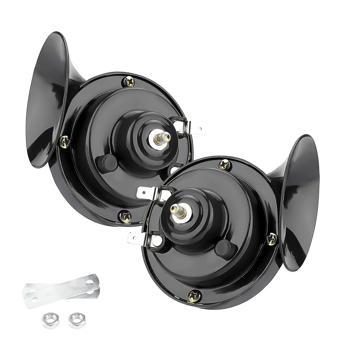 2PCS Super Loud Train Horns, Car Air Electric Snail Double Horn, 12V Black