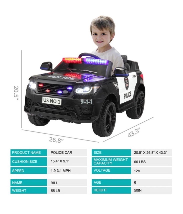Brand New TOBBI 12V Electric Kids Ride on Police Car W/Parental Remote Control