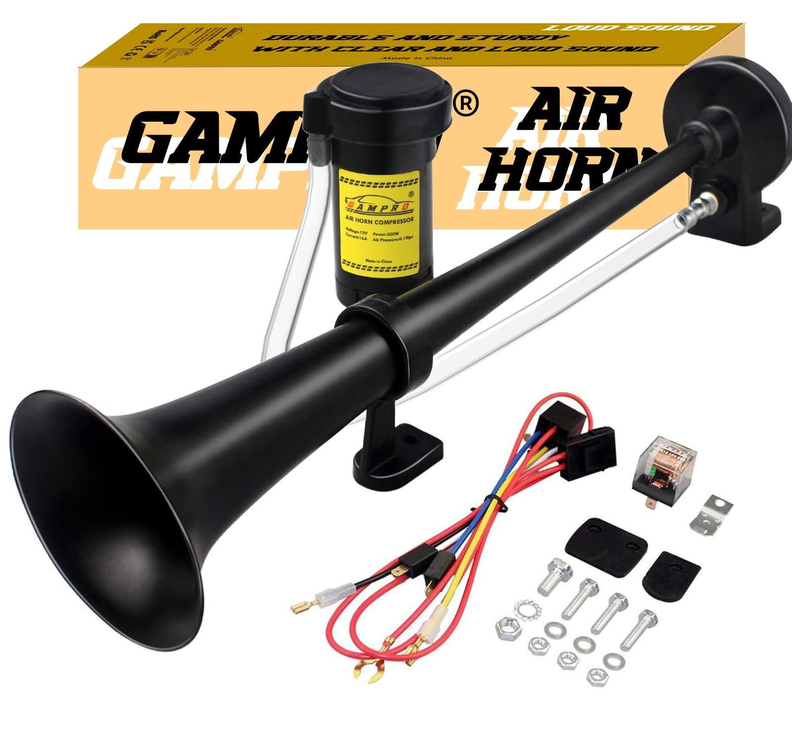 12V 150DB Car Air Horns, 18 Inches Chrome Zinc Single Trumpet Truck Air Horn …