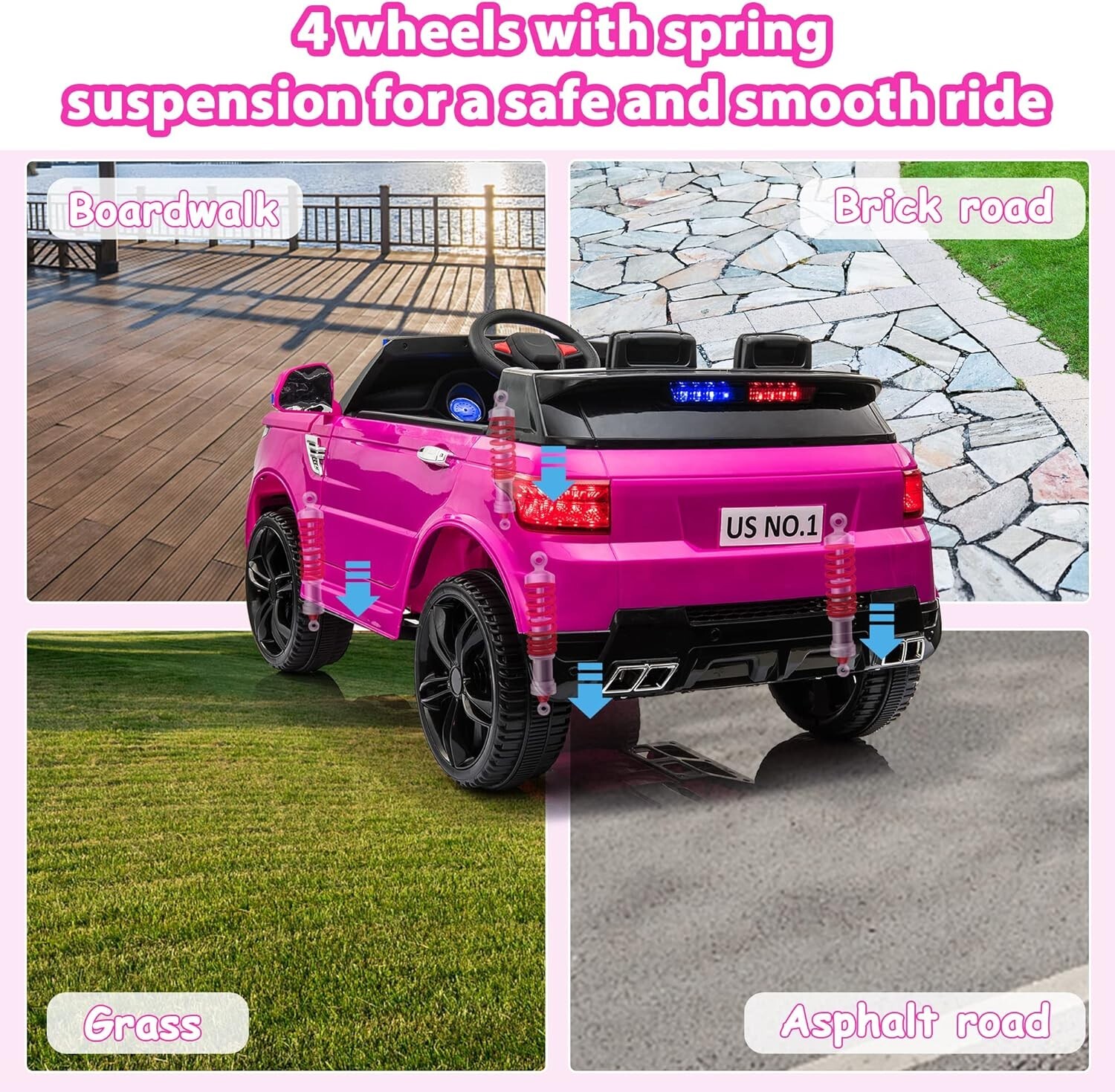 TOBBI 12V Electric Police Vehicle Battery Powered SUV Cars with Remote Control