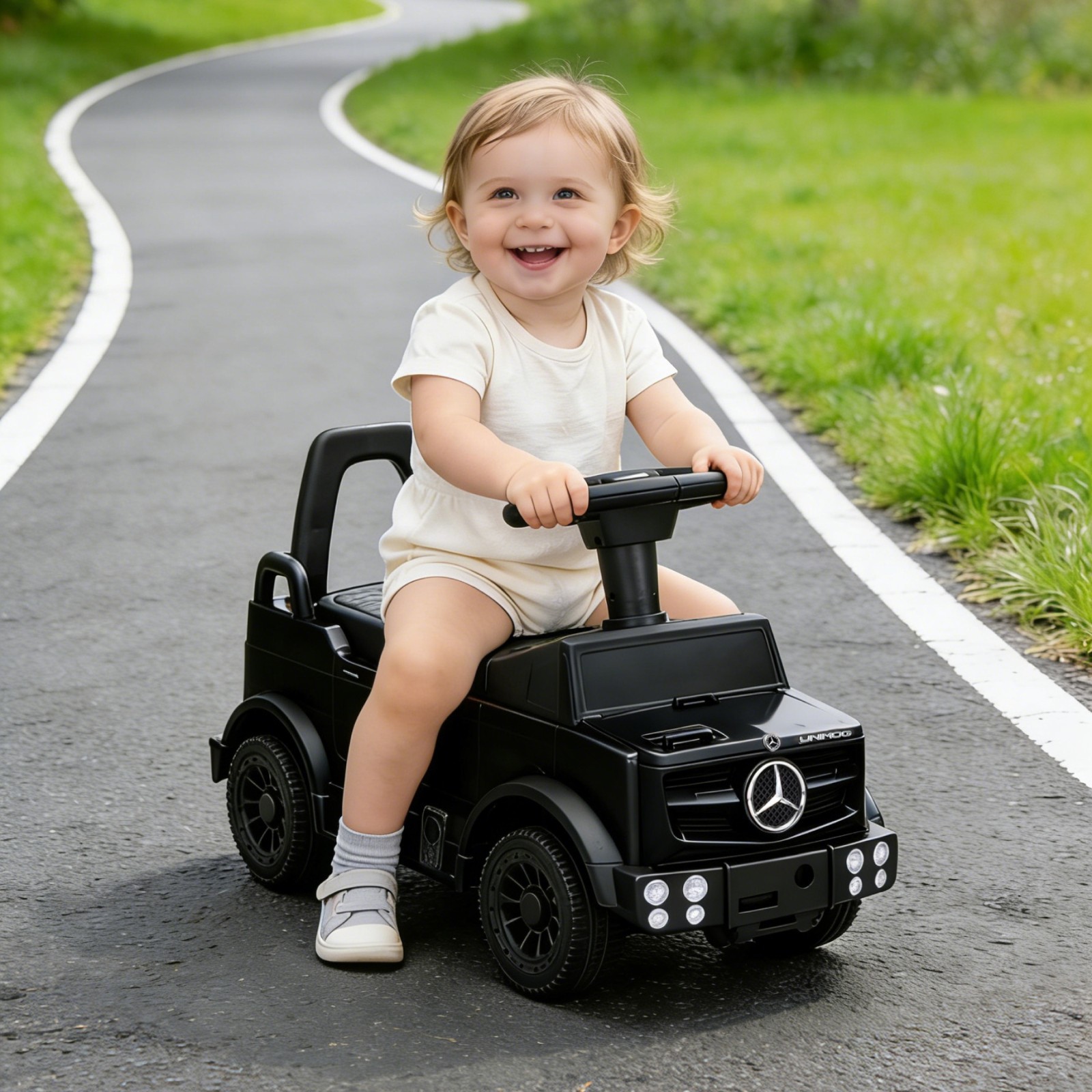 Kids Ride On Car Outdoor Stroller Mercedes Push Car Ride Racer for Age 1-3 Black
