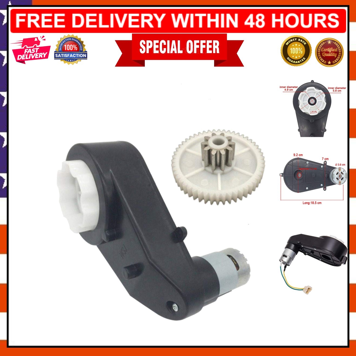 24V 30000 RPM High Torque Motor Gearbox for Kids Ride-On Cars – Upgrade Now