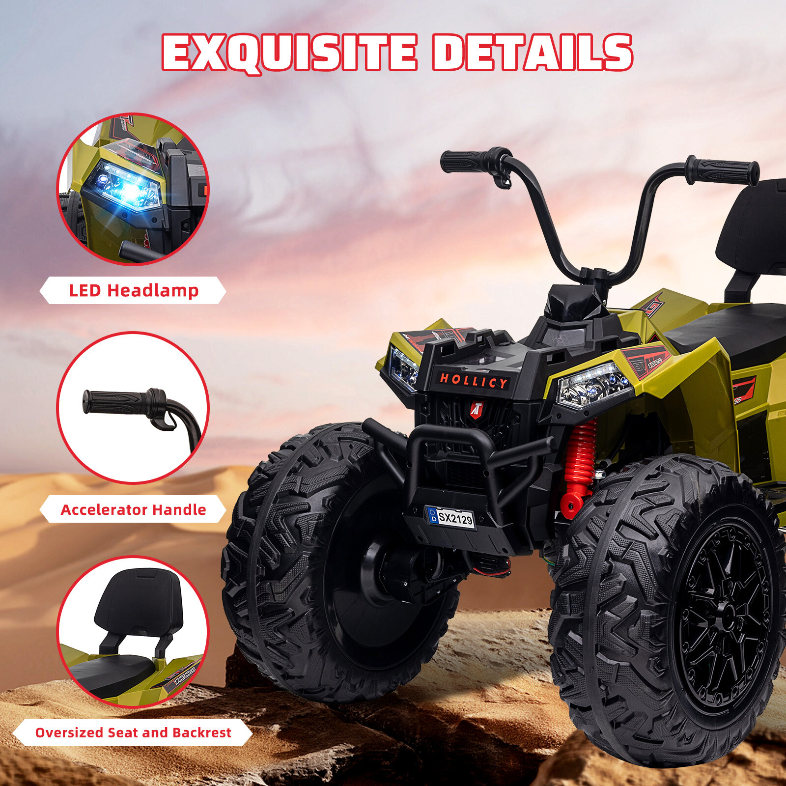 Kids ATV Car, 24V Ride On Car 4WD Quad Electric Vehicle, 4x80W Powerful Engine