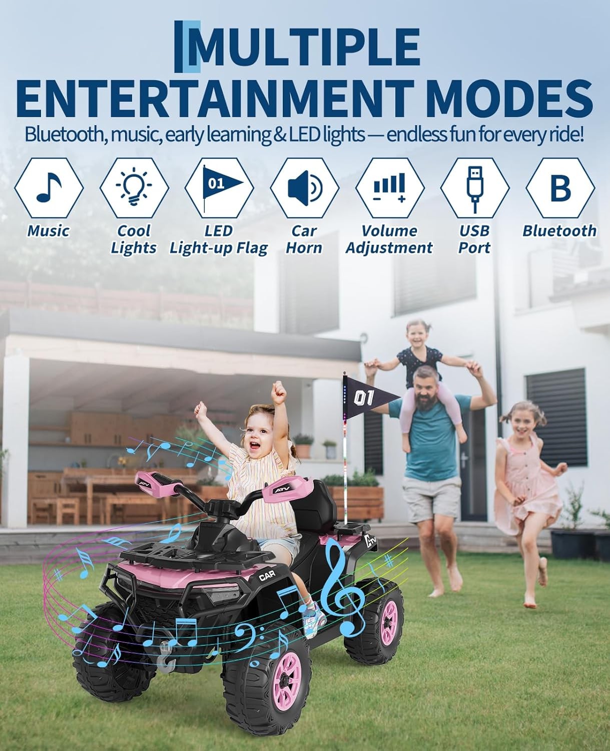 12V Kids Ride-On Electric Car w/ Remote, LED Lights, Built-in Music, Dual Motors