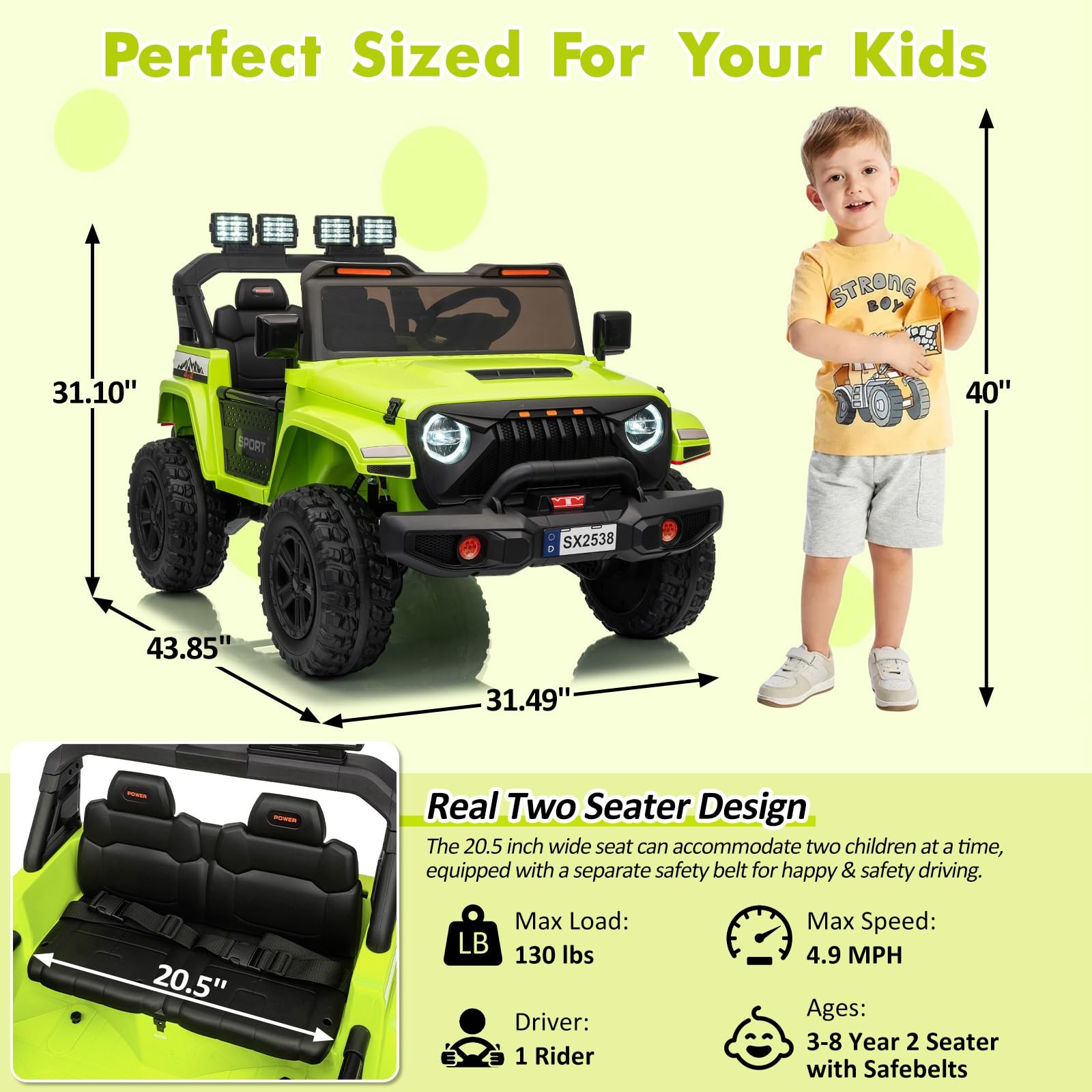 Ride On Toys 2 Seater 24V Toddler Car with Remote Control, Truck w/ 4-Wheeler