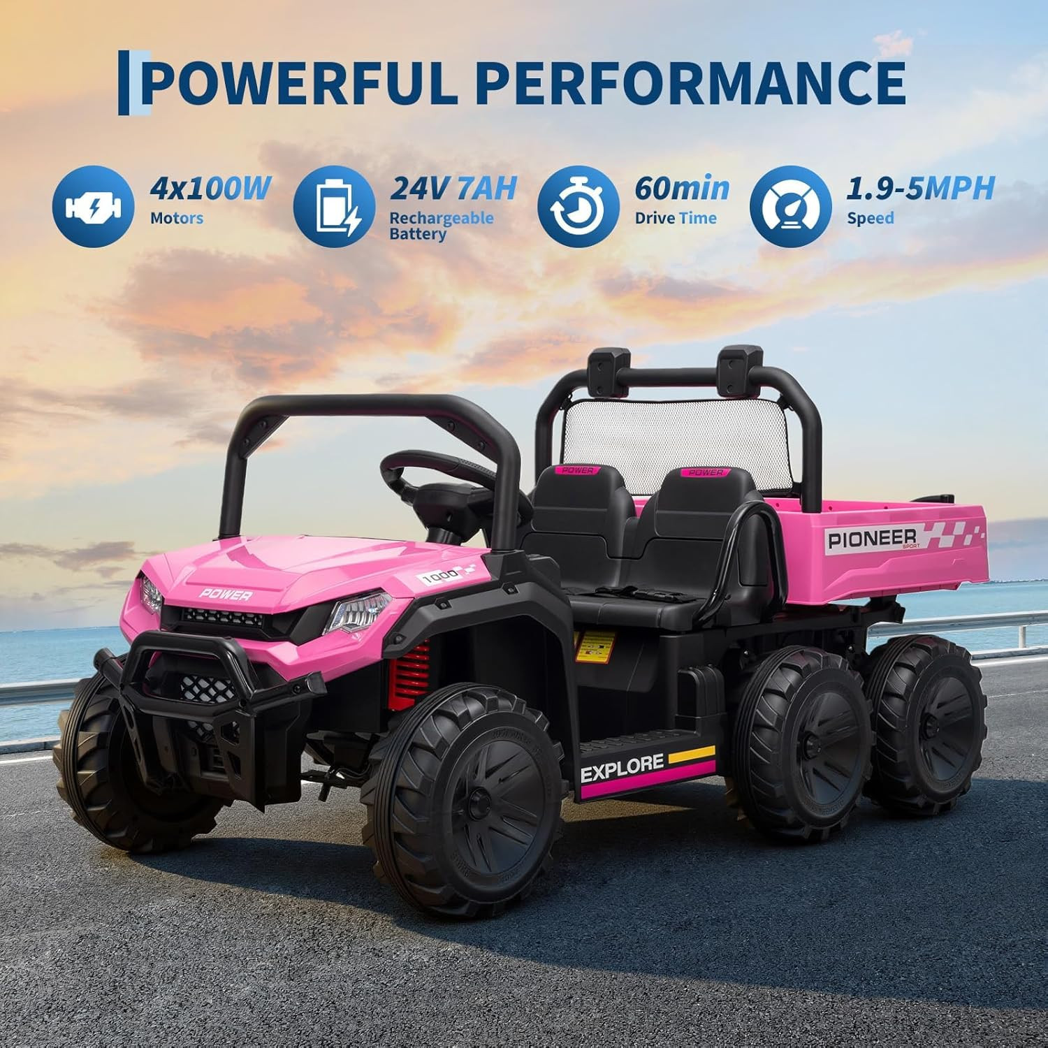 Kids 2 Seater Ride on Car 24V Electric Dump Truck 4WD UTV w/Parental Remote LED