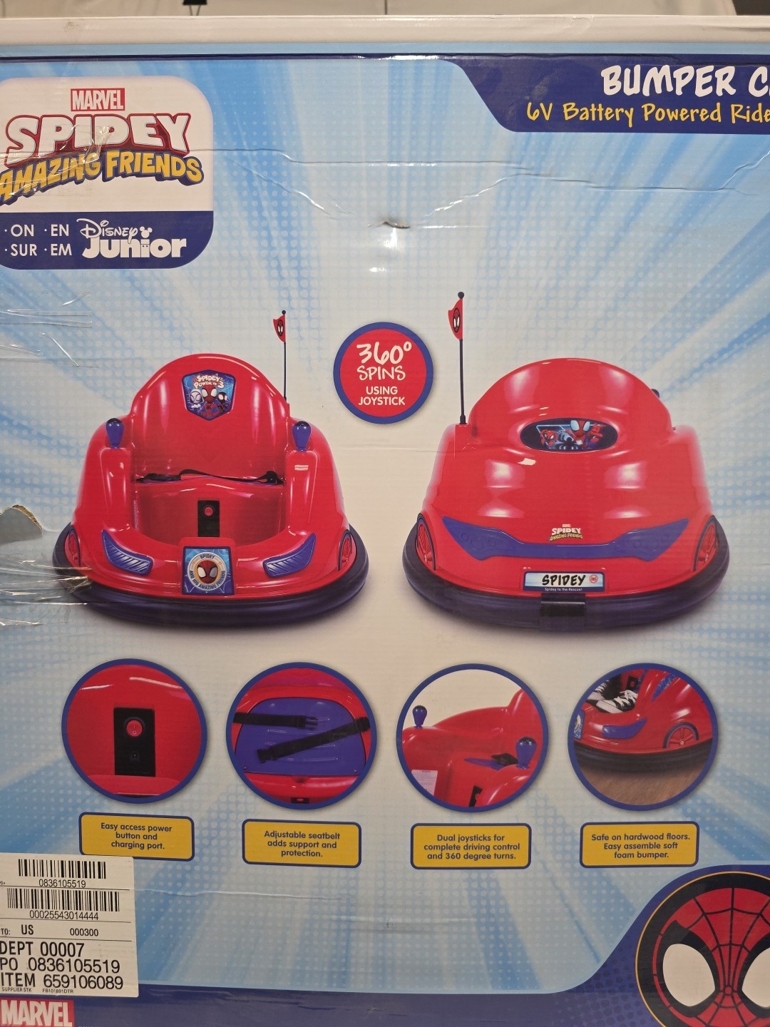 Spidey And His Amazing Friends Bumper Car Ride On 6 Volt NIB Marvel Disney Junio
