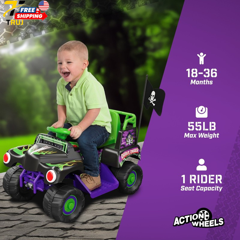 6V Grave Digger Ride on Car Monster Truck Monster Jam Graphics for Boys & Girls