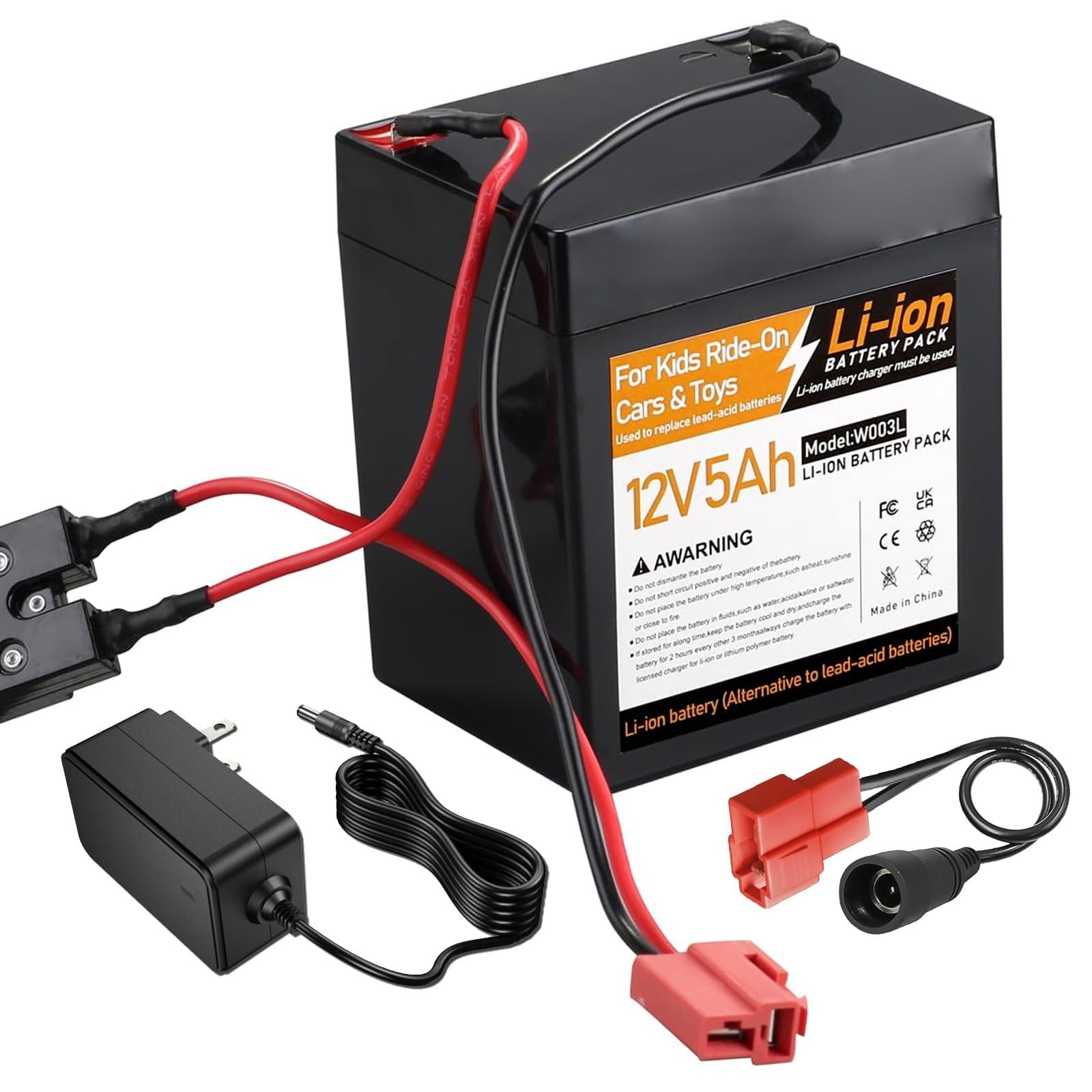 12V 5Ah Lithium-ion Replacement Battery for Kids Ride-On Toy Car, Durable Power