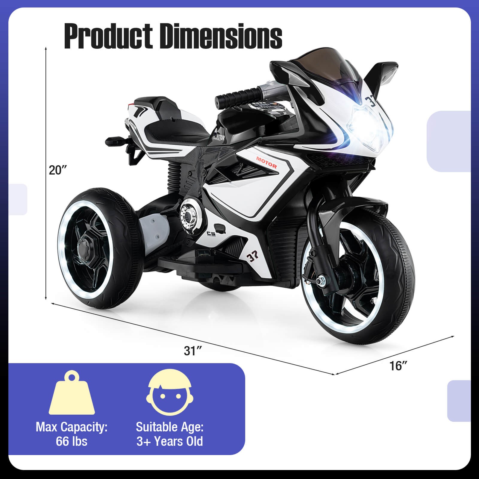 Kids Ride on Motorcycle 6V Battery Powered Mini Electric Motorbike w/ LED Lights