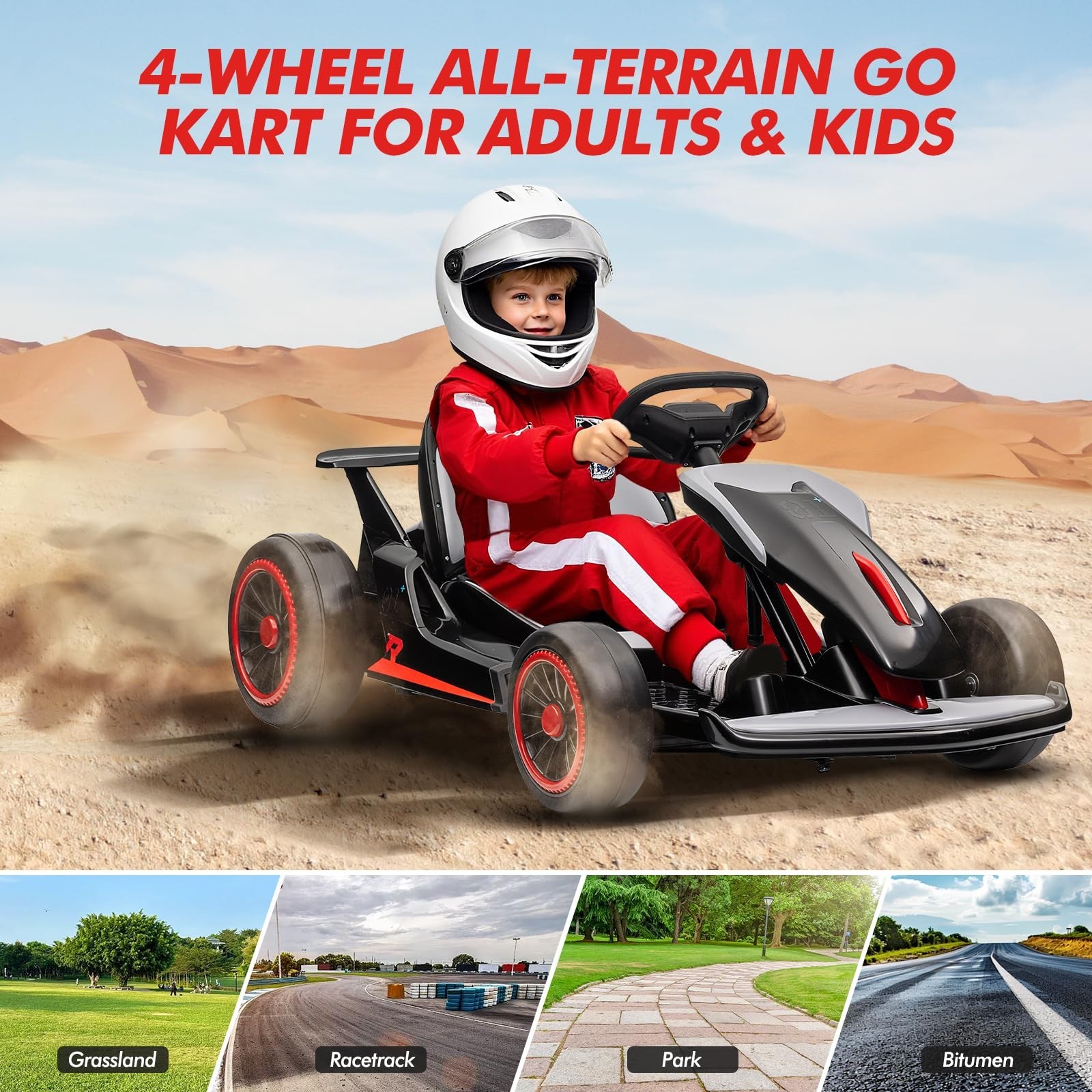 24V Go Kart for Kids Child Electric Drift Go Cart With Music 5-Point Safety Belt