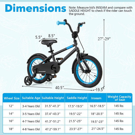 Kids Bike with Adjustable Handlebar and Saddle Black-14 inches – Color: Black –