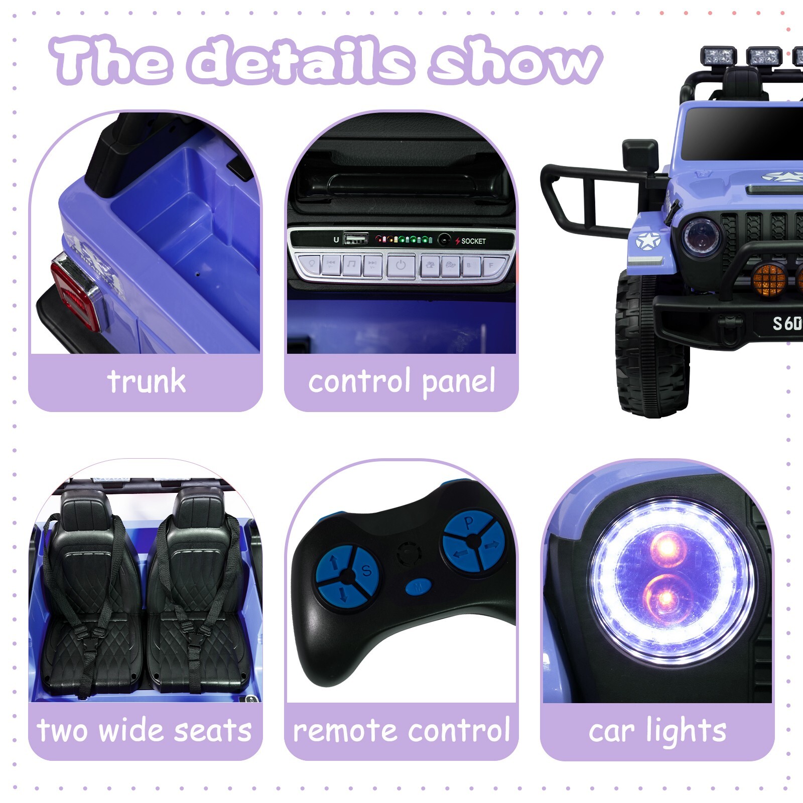 ZEOPHOL Ride On Truck Jeep 12V Electric Kids Toys Car 2 Seat 3 Speed Remote Blue
