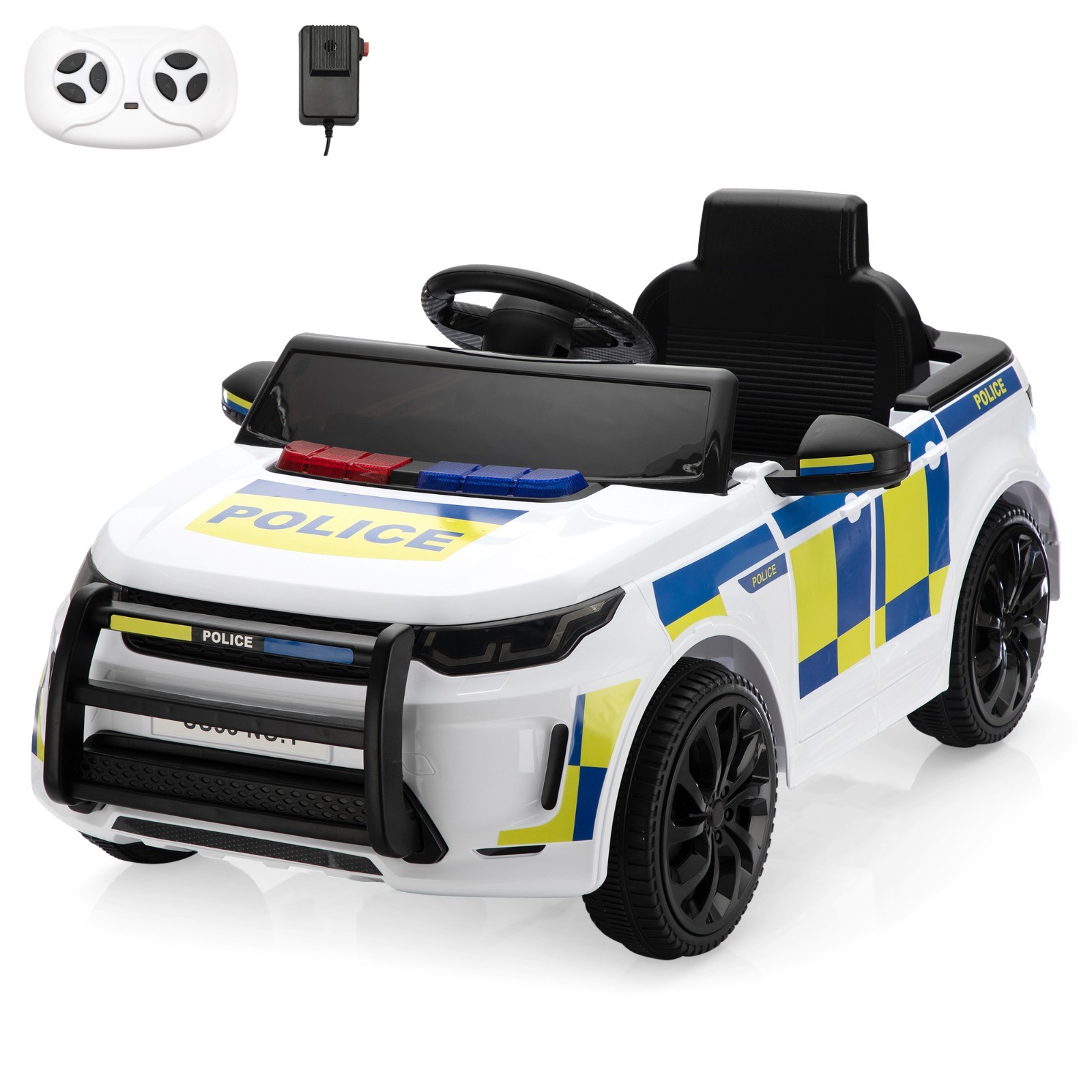 TOBBI Electric Ride-On Police Car with Remote Control LED Light, Megaphone