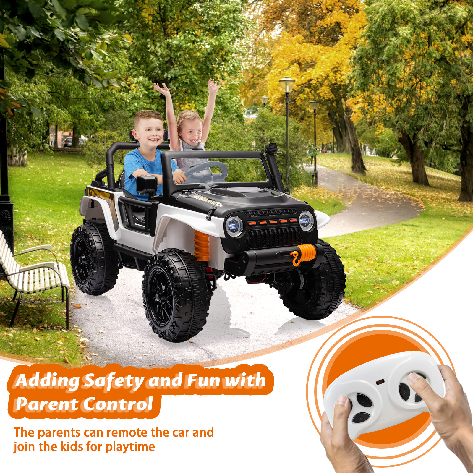 24V Kids Ride On Car,2 Seaters Electric Vehicle Truck with Remote & Bluetoothes