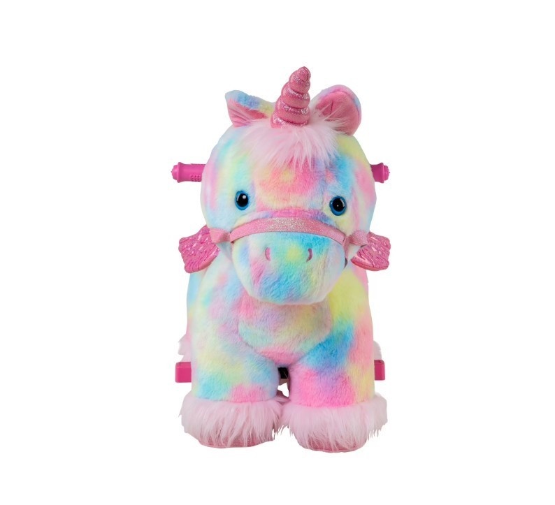 Dynacraft Unicorn 6V Plush Ride-On, Ages 18 Months-3 Years,With Pink Castle Tent