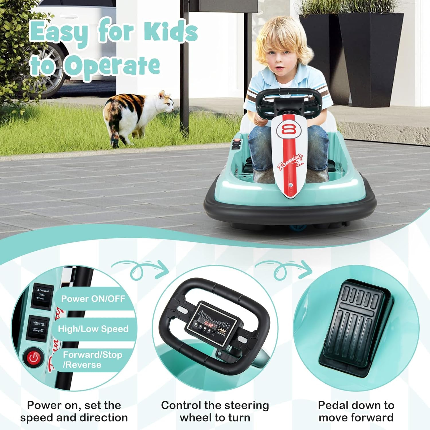 Toddler Bumper Car, Battery Powered Baby Ride on Bumping Car, Steering Wheel, Li