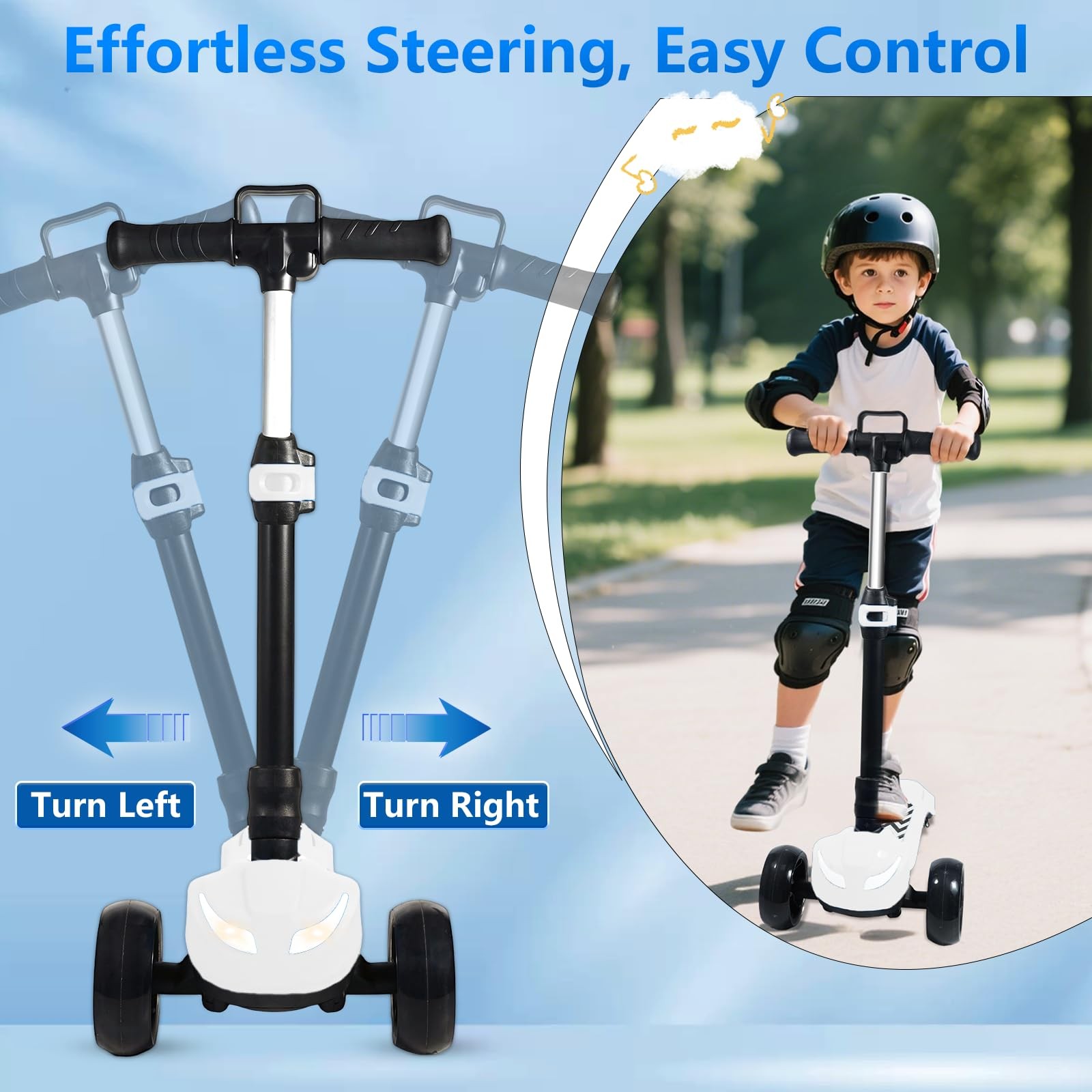 Electric Scooter for Kids Ages 3-12, Full Body Lights Up, Wide Deck, 3 Adjust…