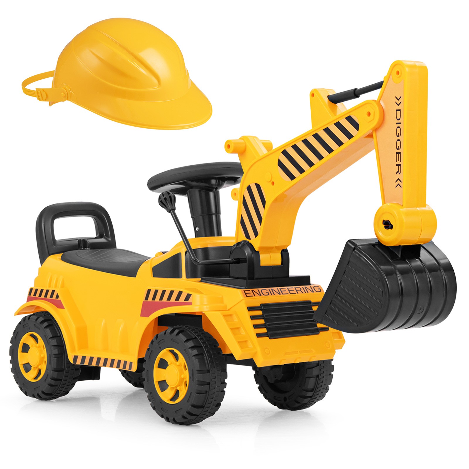 Kids Ride on Excavator Adjustable Shovel Yellow Toddler Digger Toy Power Car