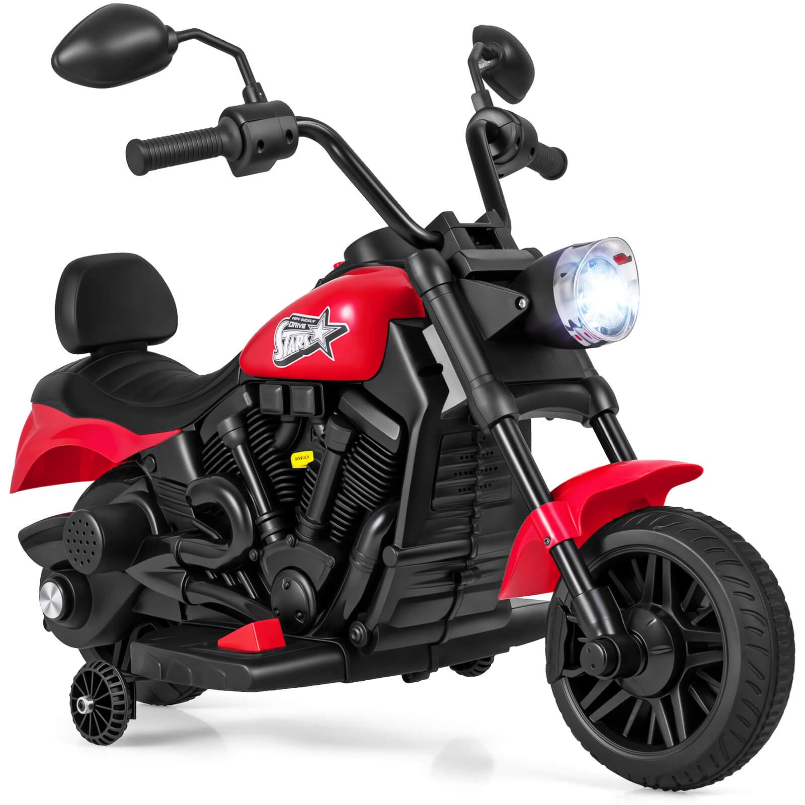 Kids Motorcycle w/Headlight, Music, Training Wheels, Foot Pedal for Boys Girls