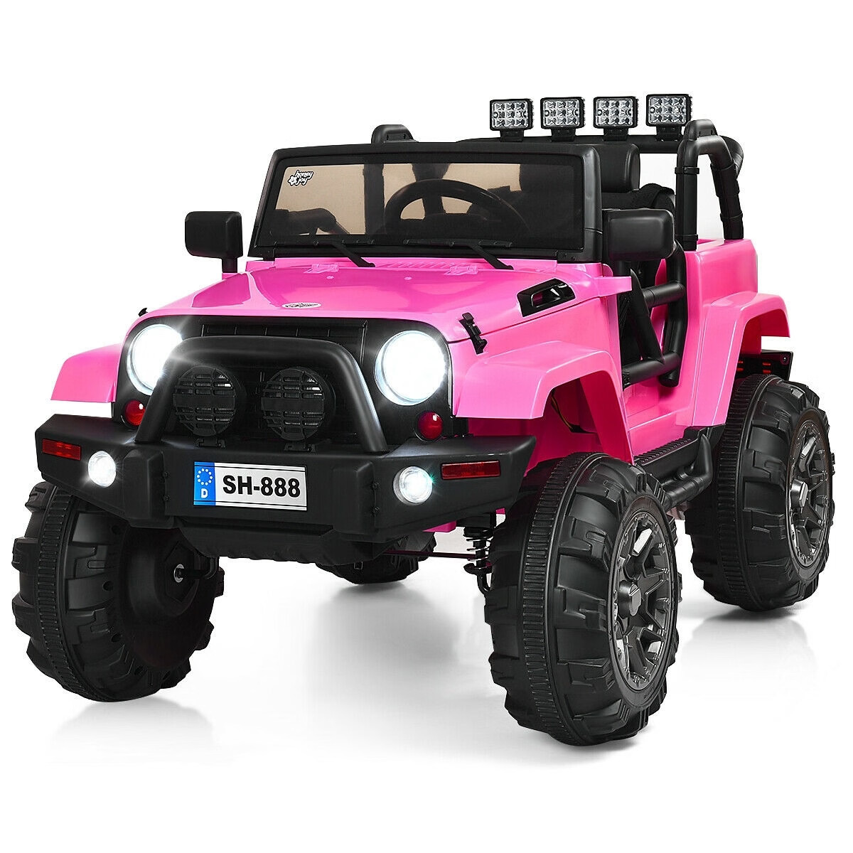12V Kids Remote Control Riding Truck Car with LED Lights-Pink – Color: Pink