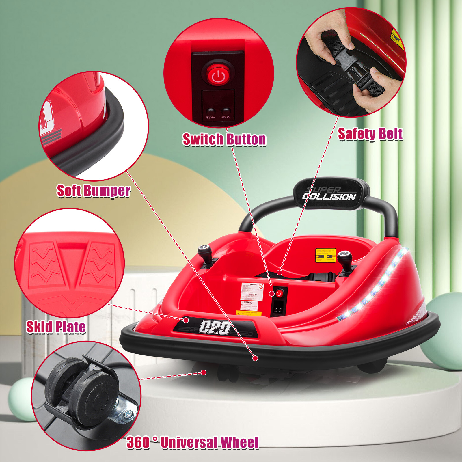 12V Electric Car Kids Ride on Bumper 360° Spin Vehicle Parents Remote Control US